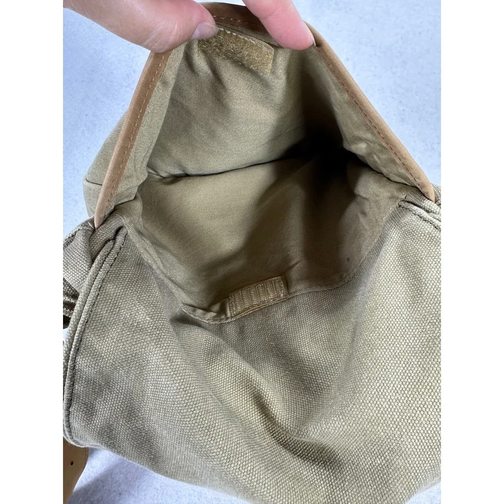 LL Bean Canvas Leather Trim Field Messenger Bag Khaki Crossbody Shoulder Bag